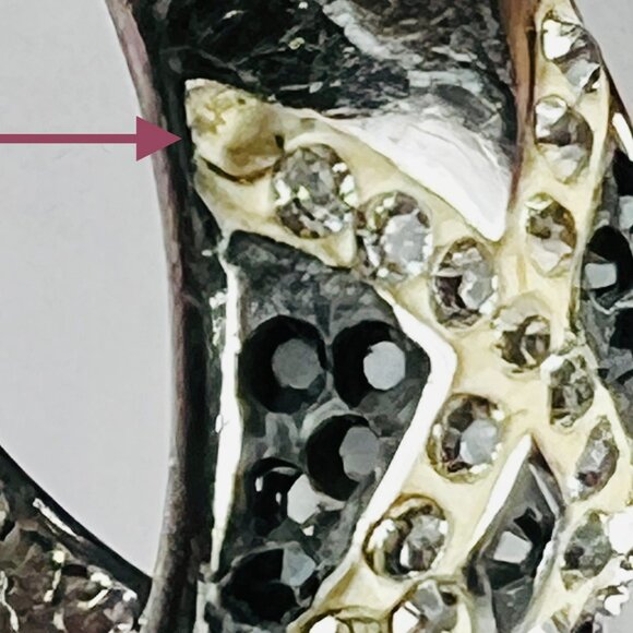 VTG Black & Silver CZ Ring Rhinestones Diamond Pattern Enamel Cocktail Band Sz 7 - Picture 5 of 5